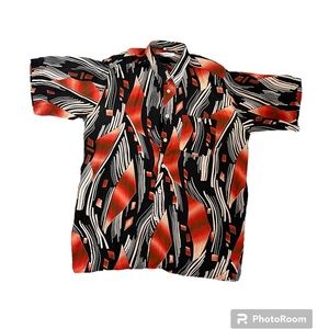 Davinci‎ Black Orange and White Casual Men’s  Short Sleeve Button Down Shirt L